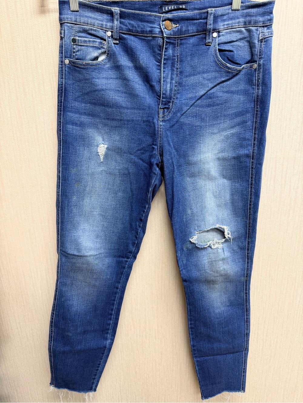 Level 99 Medium Blue Distressed Ankle Skinny Jeans